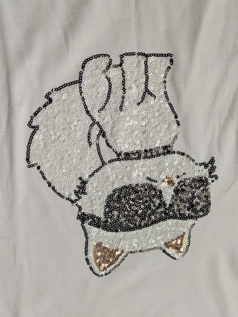 Karl Lagerfeld White Sequin Cat Tee with Black Sequin Sunglasses